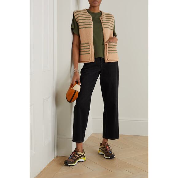 RE/DONE Patch Pocket Wool Vest Apricot Tan Sage Green Stripe Medium - Picture 8 of 8